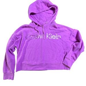 Calvin Klein Jeans Purple Logo Hoodie Crop Top Womens Size‎ L